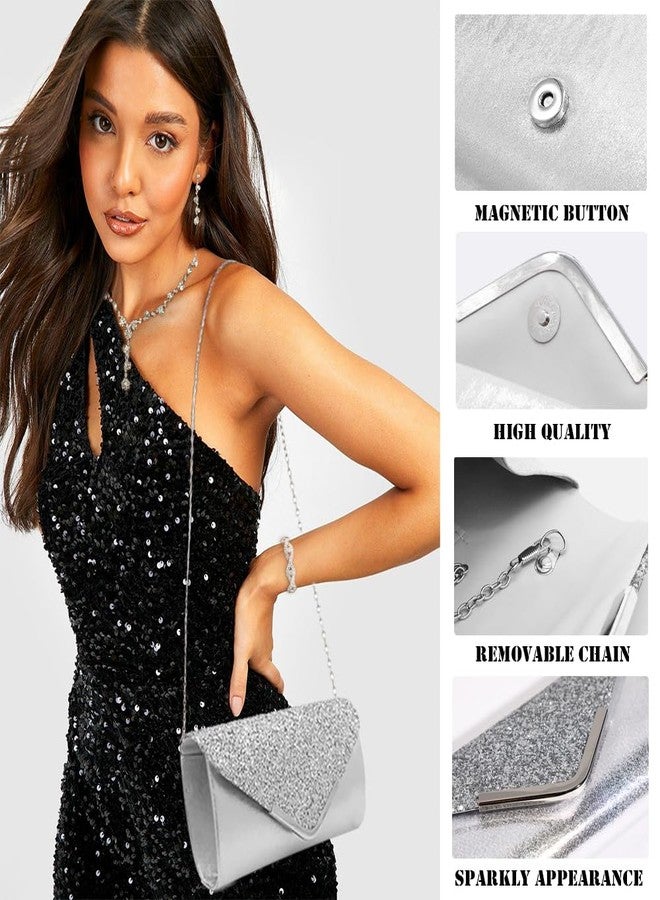 MEDOJO 10Pcs Silvery Rhinestone Jewelry Set for Women Bride Wedding Prom Jewelry Evening Rhinestone Sparkly Clutch Purse Bag Necklace Tennise Layered Bracelets CZ Ring Crystal Drop Earring Set - Image 2